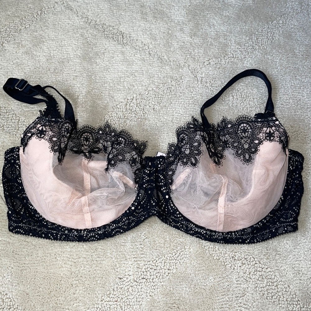 Black and Pink Lace Bra